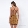 Diseño Summer Bodycon Vestido estampado de leopardo sexy western